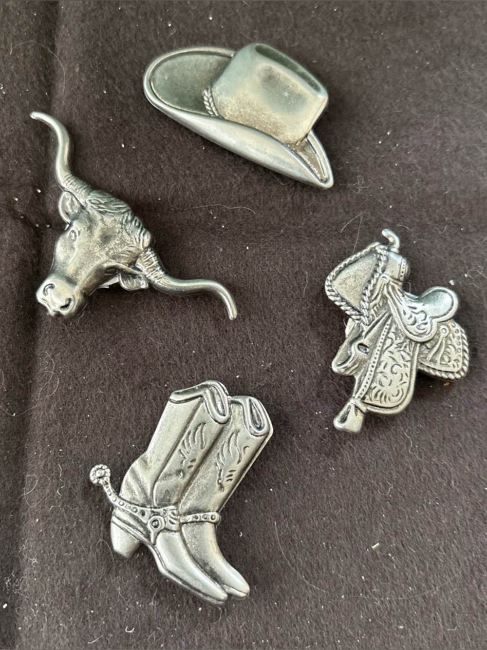 Lot 4 Western Theme Silver Tin Button Covers 80’s Vintage Cowboy Boots Hat